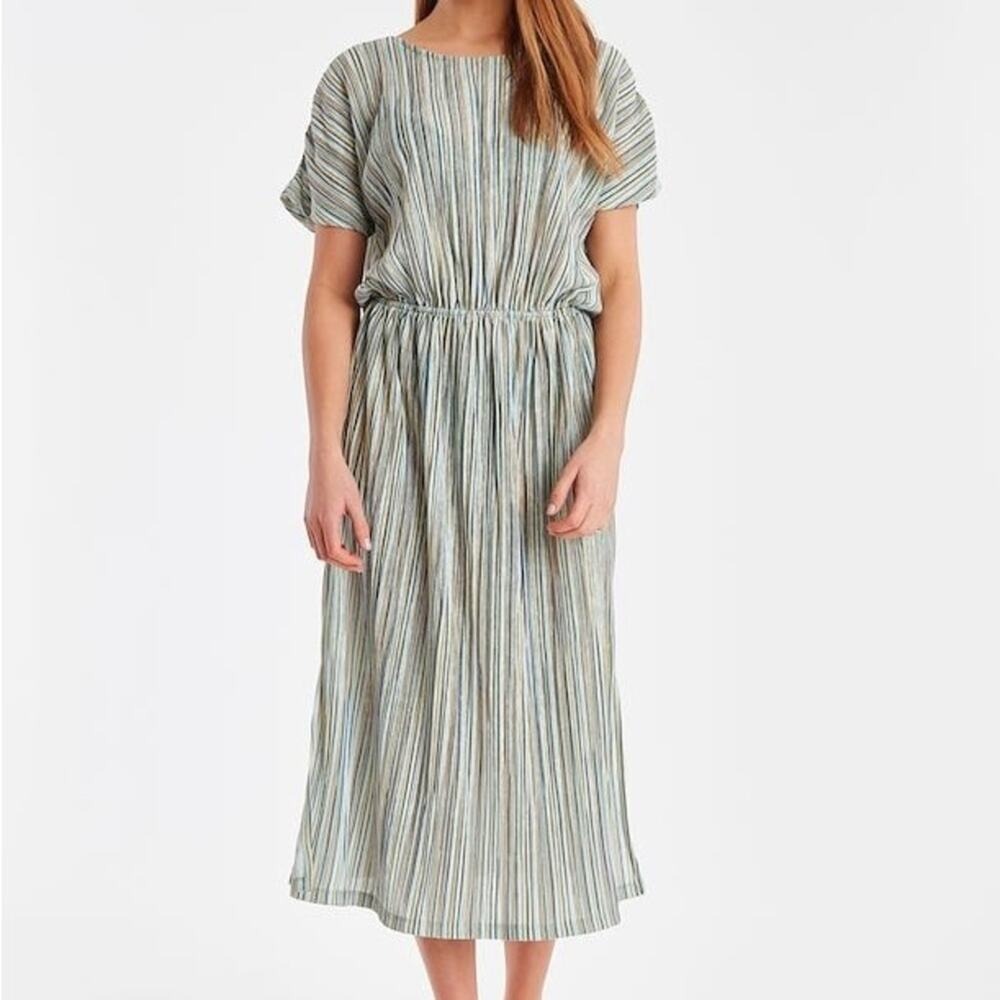 Ichi Striped Jersey‎ Midi Dress with Elastic Waist Side Slit Women's Size Medium